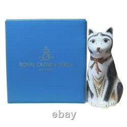 Royal Crown Derby Black & White Mother Cat Gold Stopper New Boxed Genuine