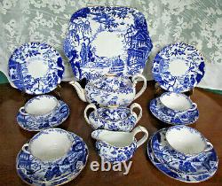 Royal Crown Derby Blue Mikado Teapot Set Cake Plate Cream Sugar Trios Free Ship