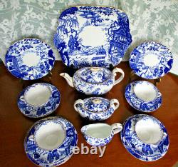 Royal Crown Derby Blue Mikado Teapot Set Cake Plate Cream Sugar Trios Free Ship