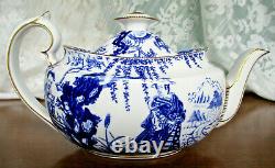 Royal Crown Derby Blue Mikado Teapot Set Cake Plate Cream Sugar Trios Free Ship