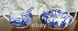 Royal Crown Derby Blue Mikado Teapot Set Cake Plate Cream Sugar Trios Free Ship