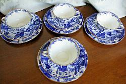 Royal Crown Derby Blue Mikado Teapot Set Cake Plate Cream Sugar Trios Free Ship