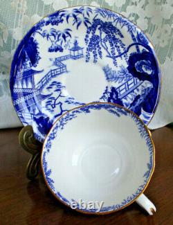 Royal Crown Derby Blue Mikado Teapot Set Cake Plate Cream Sugar Trios Free Ship