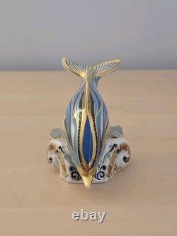 Royal Crown Derby Blue Stripe Dolphin Paperweight Gold Stopper MM with Box