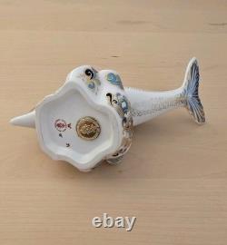 Royal Crown Derby Blue Stripe Dolphin Paperweight Gold Stopper MM with Box