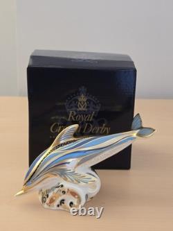 Royal Crown Derby Blue Stripe Dolphin Paperweight Gold Stopper MM with Box