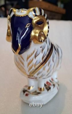 Royal Crown Derby Bone China Paperweight Ram with Gold Stopper