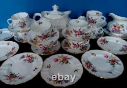 Royal Crown Derby Bone China Posies Tea Set Teapot Service Cups Saucers 8 Trios