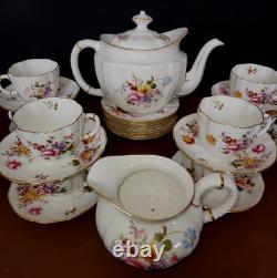 Royal Crown Derby Bone China Posies Tea Set Teapot Service Cups Saucers 8 Trios
