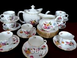 Royal Crown Derby Bone China Posies Tea Set Teapot Service Cups Saucers 8 Trios