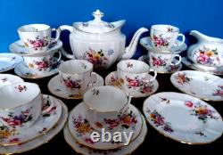 Royal Crown Derby Bone China Posies Tea Set Teapot Service Cups Saucers 8 Trios