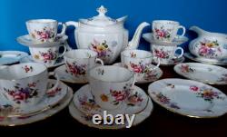 Royal Crown Derby Bone China Posies Tea Set Teapot Service Cups Saucers 8 Trios