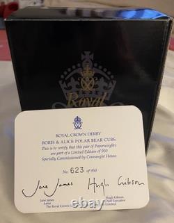 Royal Crown Derby'Boris & Alice' Pair Polar Bear Cub Paperweights Excl. Ltd. ED