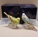 Royal Crown Derby Budgerigar Pair. #664. Ltd Ed. Certs. Boxes. Gold Stoppers