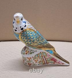 Royal Crown Derby Budgerigar Pair. #664. Ltd Ed. Certs. Boxes. Gold Stoppers