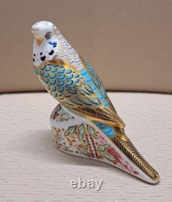 Royal Crown Derby Budgerigar Pair. #664. Ltd Ed. Certs. Boxes. Gold Stoppers