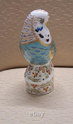 Royal Crown Derby Budgerigar Pair. #664. Ltd Ed. Certs. Boxes. Gold Stoppers