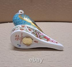 Royal Crown Derby Budgerigar Pair. #664. Ltd Ed. Certs. Boxes. Gold Stoppers