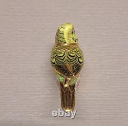 Royal Crown Derby Budgerigar Pair. #664. Ltd Ed. Certs. Boxes. Gold Stoppers