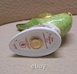 Royal Crown Derby Budgerigar Pair. #664. Ltd Ed. Certs. Boxes. Gold Stoppers