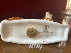 Royal Crown Derby Chetah and Cub in perfect condition boxed with gold stoppers