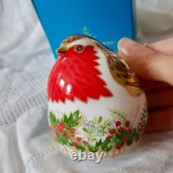 Royal Crown Derby China Festive Robin. Bone china, 22 carat gold detail