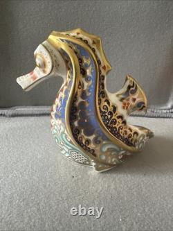 Royal Crown Derby Coral Seahorse Paperweight with Gold Stopper