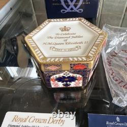 Royal Crown Derby Diamond Jubilee Old Imari Hexagonal Box Certificate Included