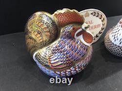 Royal Crown Derby English Bone China Hen and Cockerel Paperweight Figurines