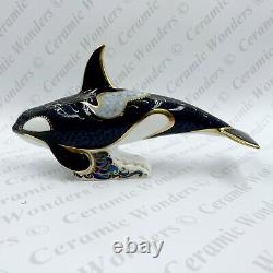 Royal Crown Derby Fair Isle Orca Whale Paperweight Boxed Gold Stopper