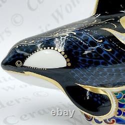 Royal Crown Derby Fair Isle Orca Whale Paperweight Boxed Gold Stopper