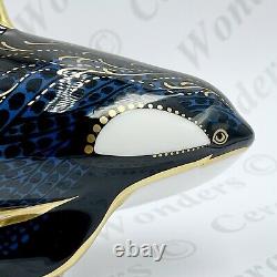 Royal Crown Derby Fair Isle Orca Whale Paperweight Boxed Gold Stopper