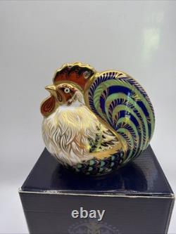 Royal Crown Derby Farmyard Cockerel Paperweight Gold Stopper + Box Excellent