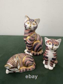 Royal Crown Derby Gilt Imari Cat Figurines, Set of Three