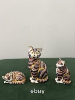 Royal Crown Derby Gilt Imari Cat Figurines, Set of Three