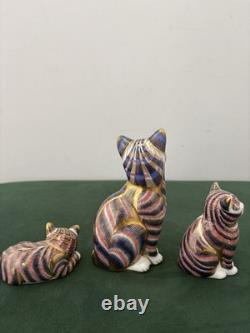 Royal Crown Derby Gilt Imari Cat Figurines, Set of Three