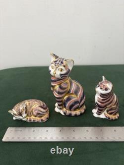 Royal Crown Derby Gilt Imari Cat Figurines, Set of Three