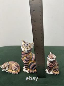 Royal Crown Derby Gilt Imari Cat Figurines, Set of Three