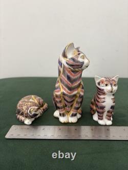 Royal Crown Derby Gilt Imari Cat Figurines, Set of Three