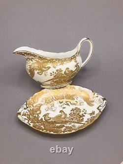 Royal Crown Derby Gold Aves Gravy Boat And Under Plate New 1st Quality Sticker