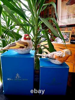 Royal Crown Derby Goldfinch & Brambling Gold Stoppers P/wts Mint In Boxes
