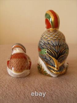 Royal Crown Derby Green Winged Teal & Duckling Paperweights Guild Excl Boxed Duo