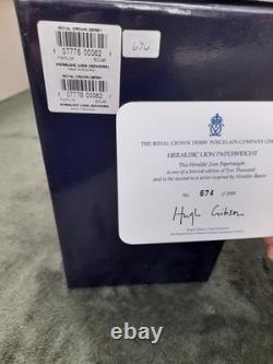 Royal Crown Derby Heraldic Lion With Gold Stopper Certificate And Original Box