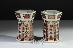 Royal Crown Derby Imari 1128 Pair (2) Hexagonal Vases 4.5 / 11.5 cm