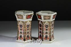 Royal Crown Derby Imari 1128 Pair (2) Hexagonal Vases 4.5 / 11.5 cm