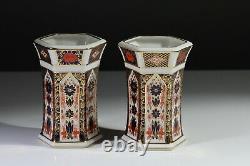 Royal Crown Derby Imari 1128 Pair (2) Hexagonal Vases 4.5 / 11.5 cm