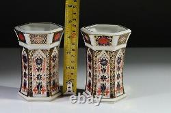 Royal Crown Derby Imari 1128 Pair (2) Hexagonal Vases 4.5 / 11.5 cm