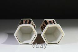 Royal Crown Derby Imari 1128 Pair (2) Hexagonal Vases 4.5 / 11.5 cm