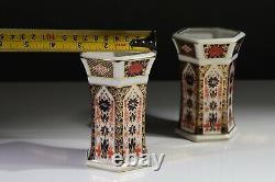 Royal Crown Derby Imari 1128 Pair (2) Hexagonal Vases 4.5 / 11.5 cm