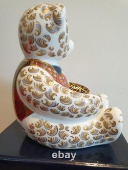 Royal Crown Derby Large Paperweight TEDDY BEAR BLUE TIE 1st Quality Boxed